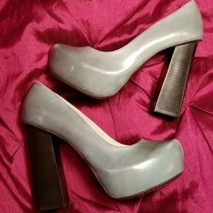 Mojo Moxy blue leather platform block heels 8.5